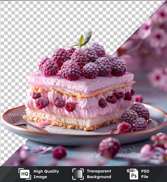 transparent background with isolated linzer torte and raspberries on a plate