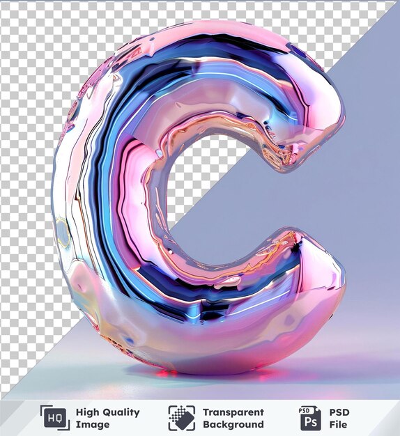 transparent background with isolated metallic pink glass letter c in the shape of a balloon