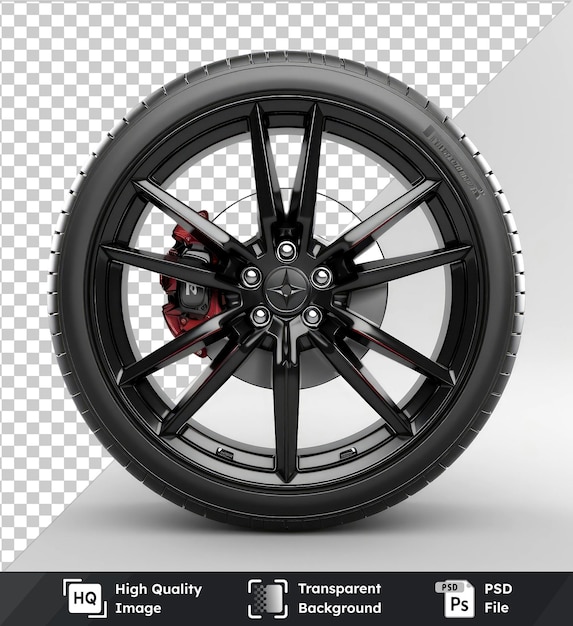 transparent background with isolated mockup of a car wheel with rim and tire