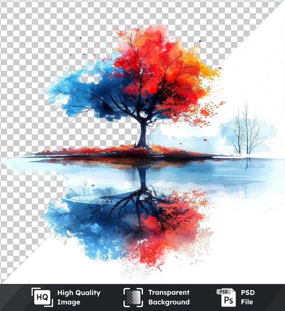 transparent background with isolated peaceful watercolor art autumn night in calm tones on the water