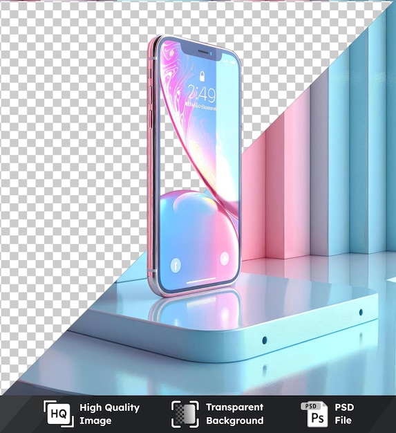 transparent background with isolated phone mockup with like notifications in 3d rendering