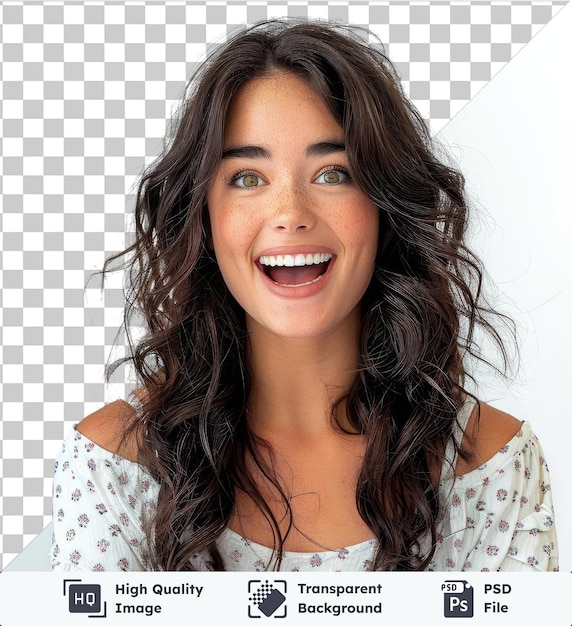 transparent background with isolated portrait of an excited attractive brunette woman isolated vertical image