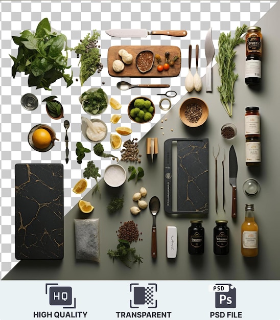 PSD transparent background with isolated professional chef_s gourmet kitchen set