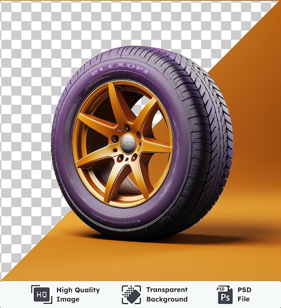 transparent background with isolated purple tire on a yellow background