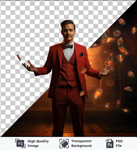 Transparent Background With Isolated realistic photographic Magician_s magic show tricks