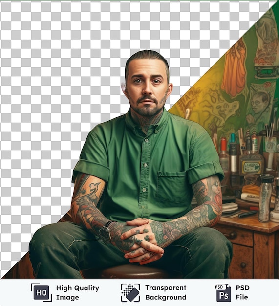 transparent background with isolated realistic photographic tattoo artist _ s tattoo studio photo by person