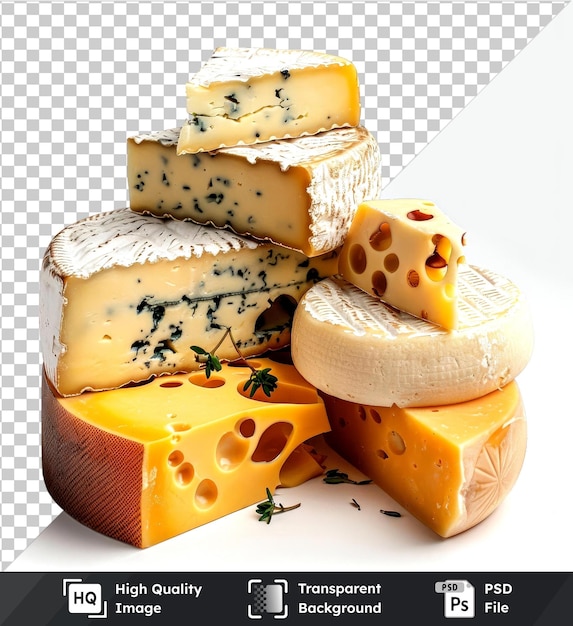 PSD transparent background with isolated set of cheeses isolated on a transparent background