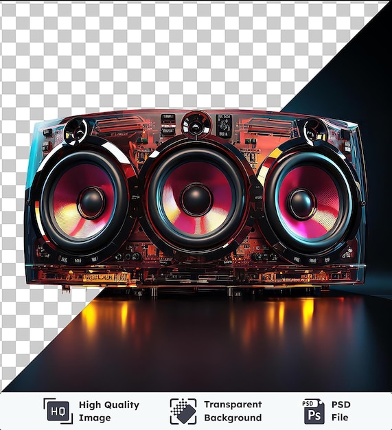 transparent background with isolated speakers on a dark table