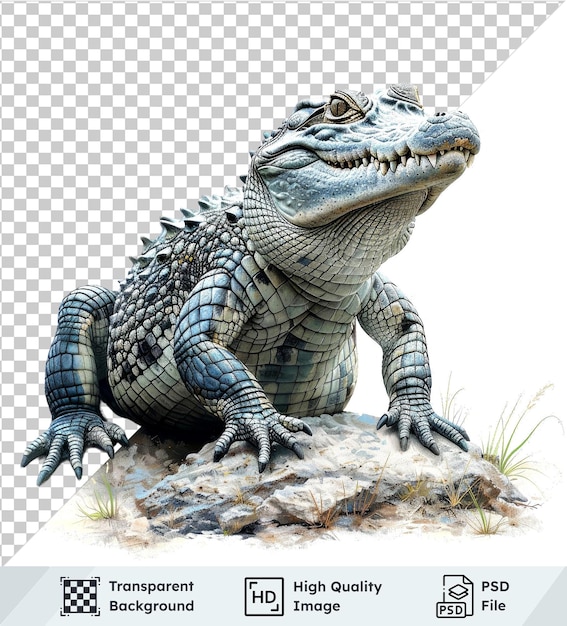 transparent background with isolated vector illustration cute crocodile sitting on a rock