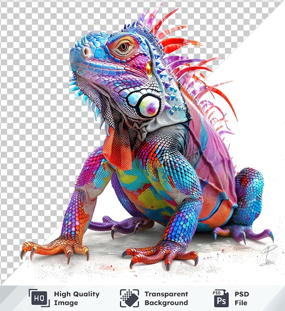 transparent background with isolated vector watercolor illustration of iguana sitting on the ground