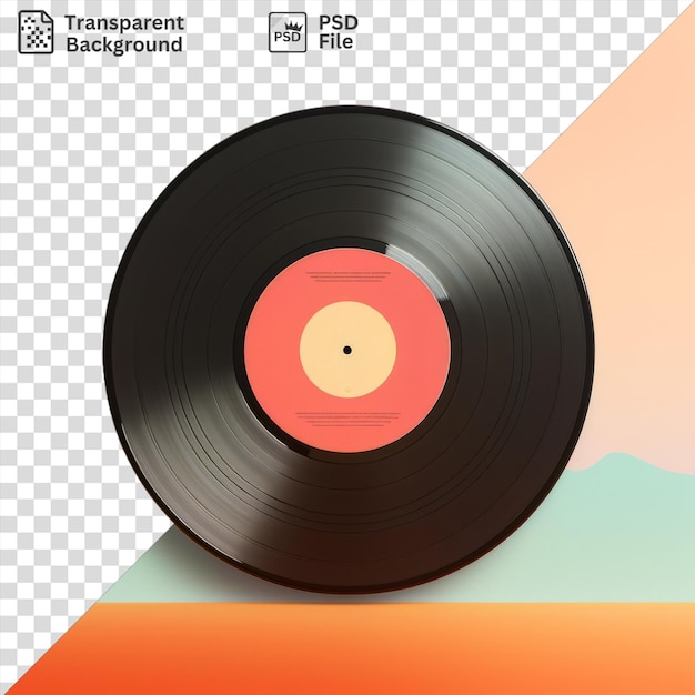 transparent background with isolated vinyl record and mountains in the distance