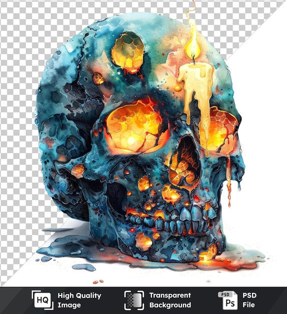 Transparent background with isolated watercolor skull with candle vector patterns