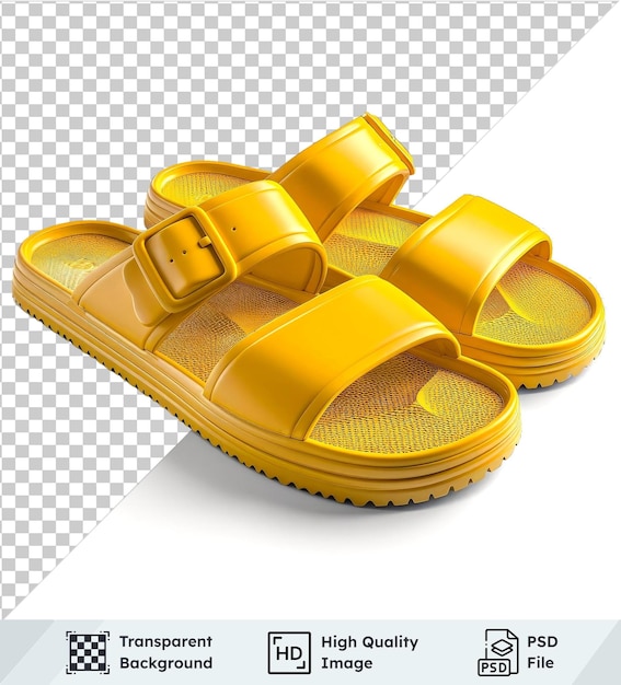 Transparent background with isolated yellow rubber slippers and flip flops