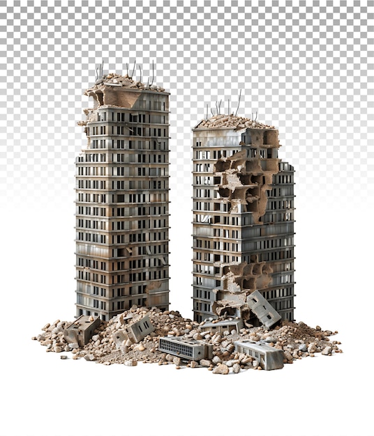 PSD transparent background with ruined buildings