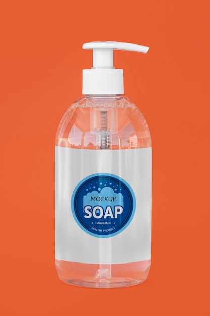 Transparent bottle of liquid soap