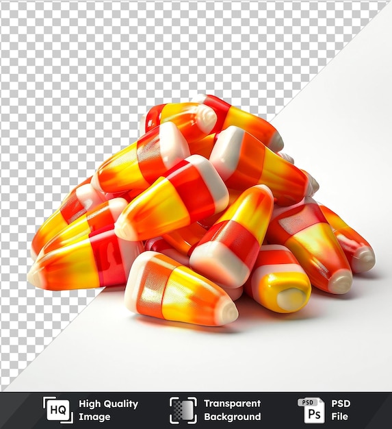 PSD transparent candy corn yelloworange candy and bottle on transparent background