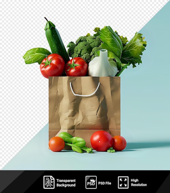 transparent fresh vegetables coming out of a recyclable paper bag mockup png