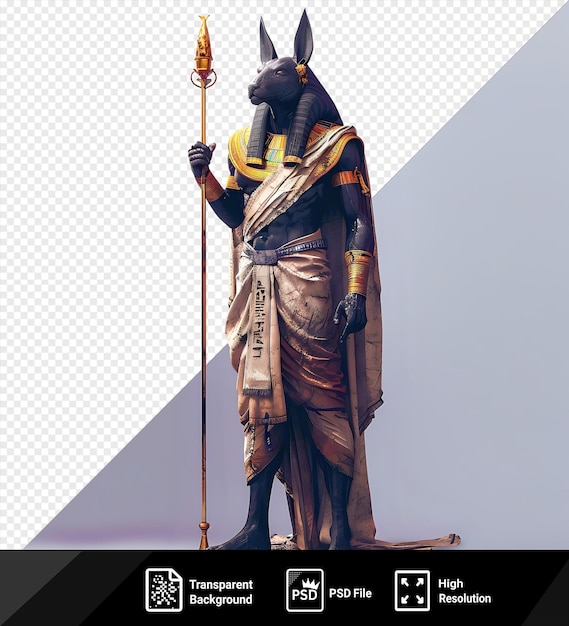 transparent of geb egyptian god statue holding a staff