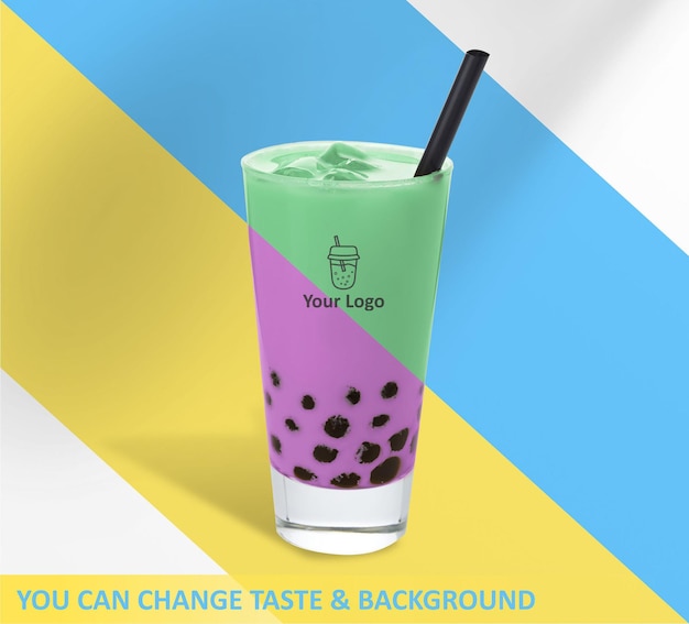 PSD transparent glass bubble milk tea mockup