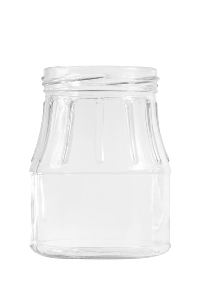 transparent glass jar on an empty background