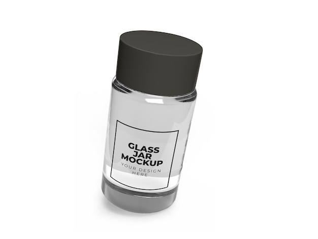 PSD transparent glass jar mockup on isolated white background