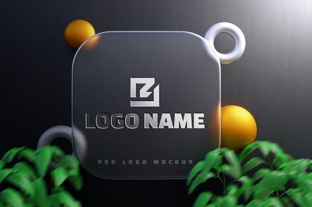 PSD transparent glass logo mockup or 3d glass logo mockup