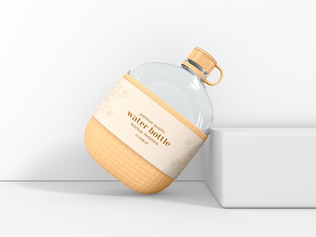 Transparent Glass Water Bottle Packaging Mockup