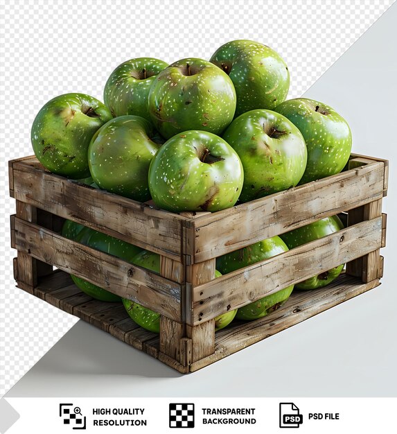 PSD transparent of green apples in wooden crates isolated on transparent background