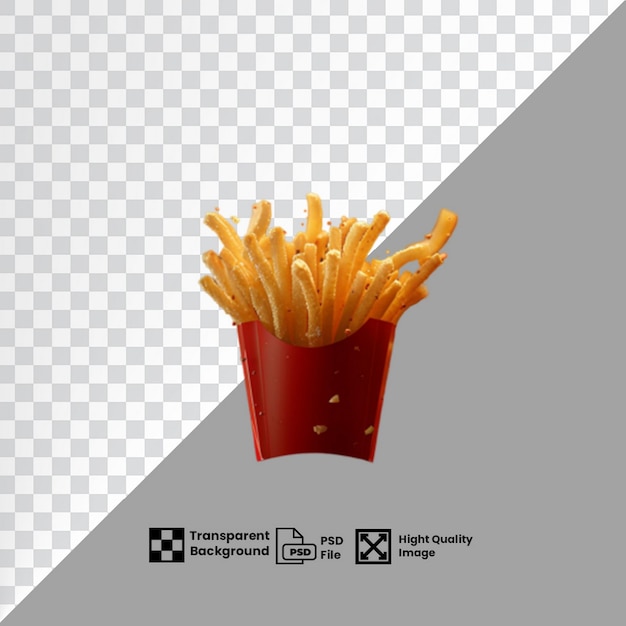 Transparent HD quality image of french fries packaging flying in the air