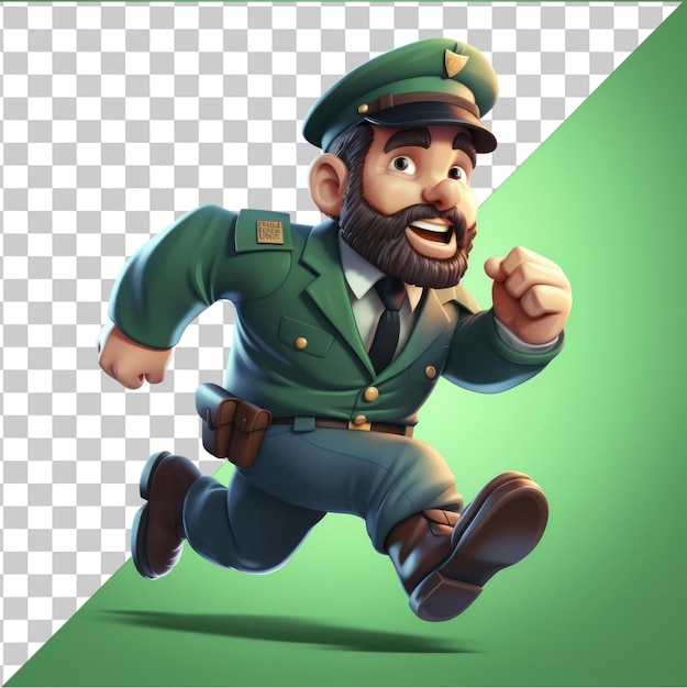 Transparent Object 3D police officer cartoon chasing a thief