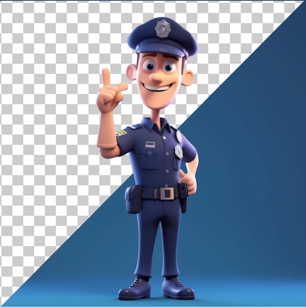 Transparent Object 3D police officer cartoon patrolling the streets