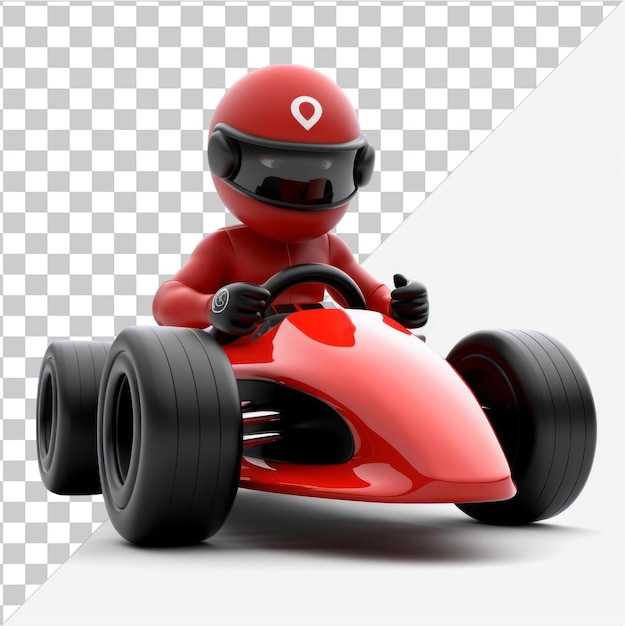 Transparent Object 3D race car driver cartoon racing on the track