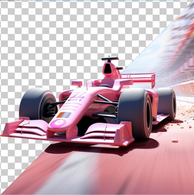 Transparent Object 3D race car driver cartoon speeding on a Formula 1 track