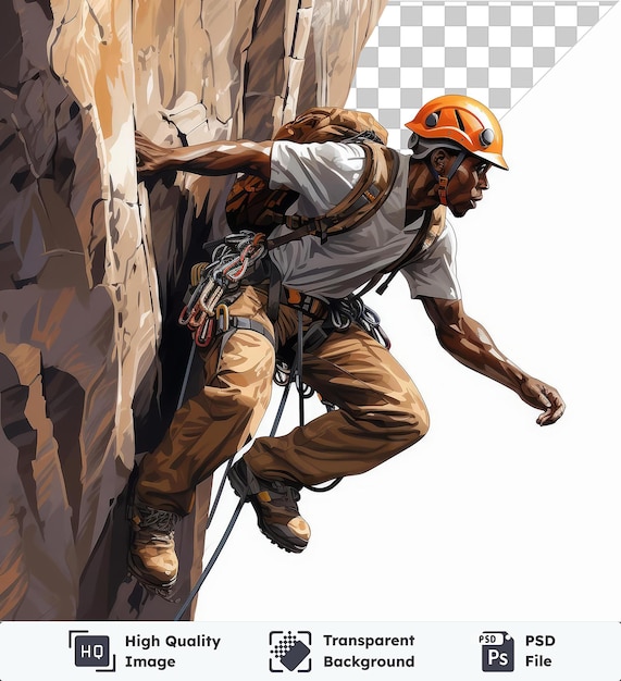 PSD transparent object 3d rock climber cartoon ascending a towering cliff face photo 38