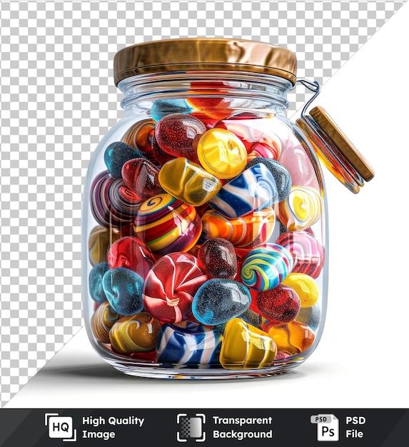 PSD transparent object candy jar with colorful candies isolated on transparent background