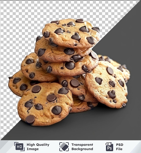 Transparent object chocolate chip cookies in various colors and combinations