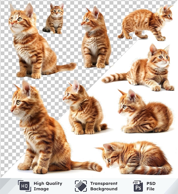 Transparent object clipart set of orange tabby cats with various colors and markings