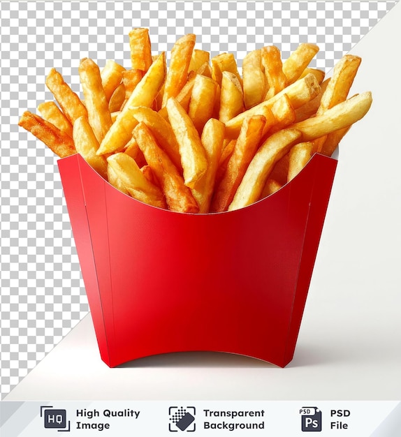 Transparent object French fries in red carton box isolated on transparent background