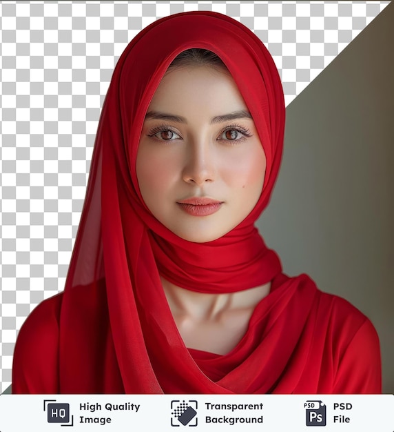 transparent object half body shot of beautiful lady women in hijab modest fashion style malay traditional concept women in red top and scarf