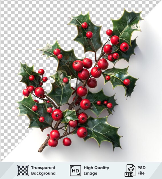 transparent object holly berries isolated on transparent background surrounded by green leaves