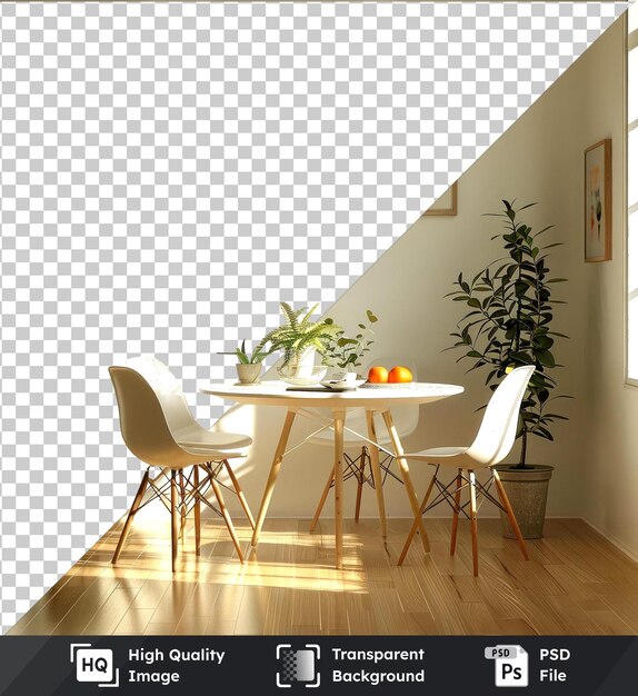 PSD transparent object hoppin john on round background w plants chair wood floor white wall