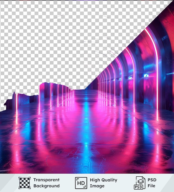 PSD transparent object hyperealistic high quality neon tunnel with a red wall in the foreground