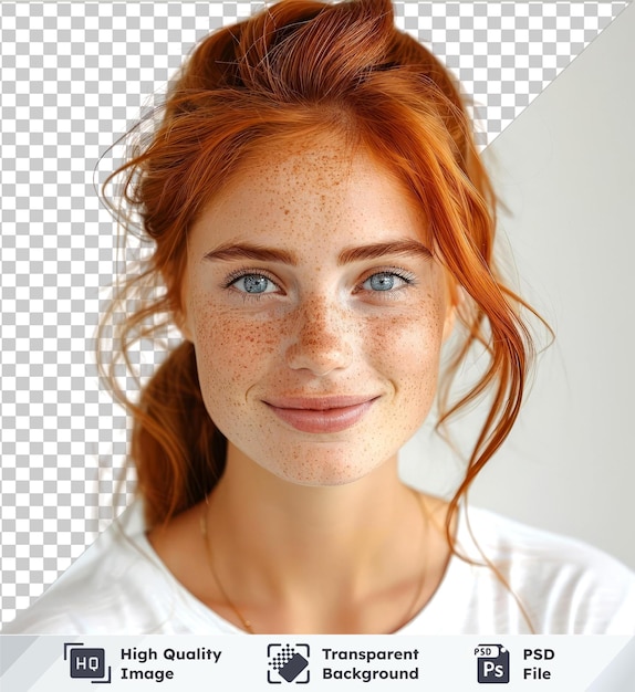 Transparent object Hyperealistic portrait of a woman with brown and blue eyes in a white shirt