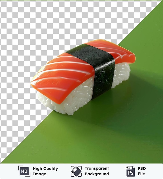 transparent object inari sushi on a green background