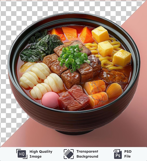 transparent object ishikari nabe in a bowl of meat and vegetables