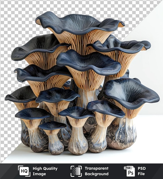 Transparent object isolated black oyster mushrooms on transparent background