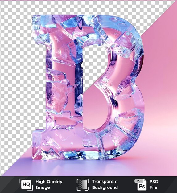 transparent object letter l with ice elements ice made of ice 3d rendering on a pink background