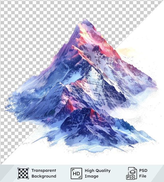 Transparent object Luxurious watercolor clipart of a majestic mountain landscape under a clear