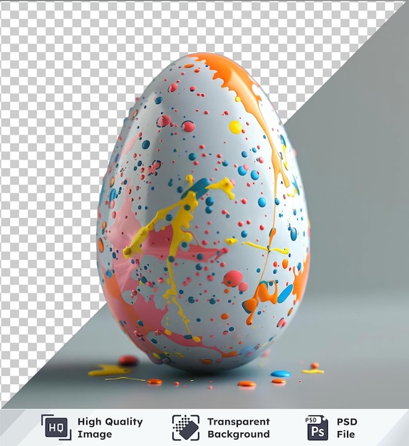 transparent object mockup of an easter egg in colorful splashes and sprinkles