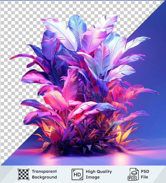 PSD transparent object neon nightscape unveiling the exotic plants in retro glow